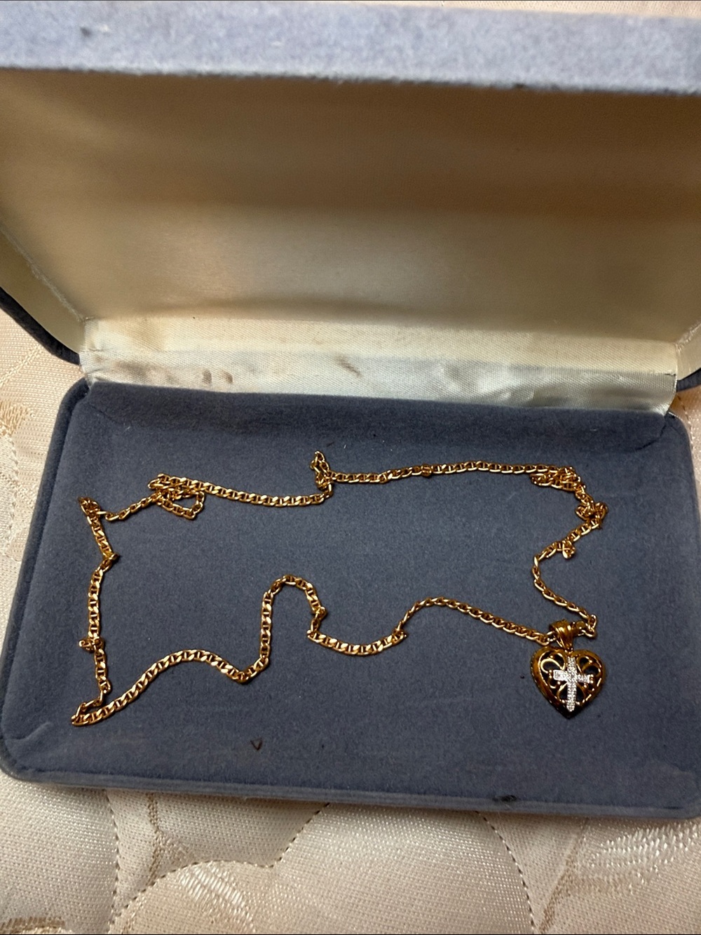 Gold Heart Pendant Necklace with Cross Accent - Women's Jewelry  gold plated
